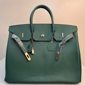 40cm Classic Leather Handbag with Gold Details
